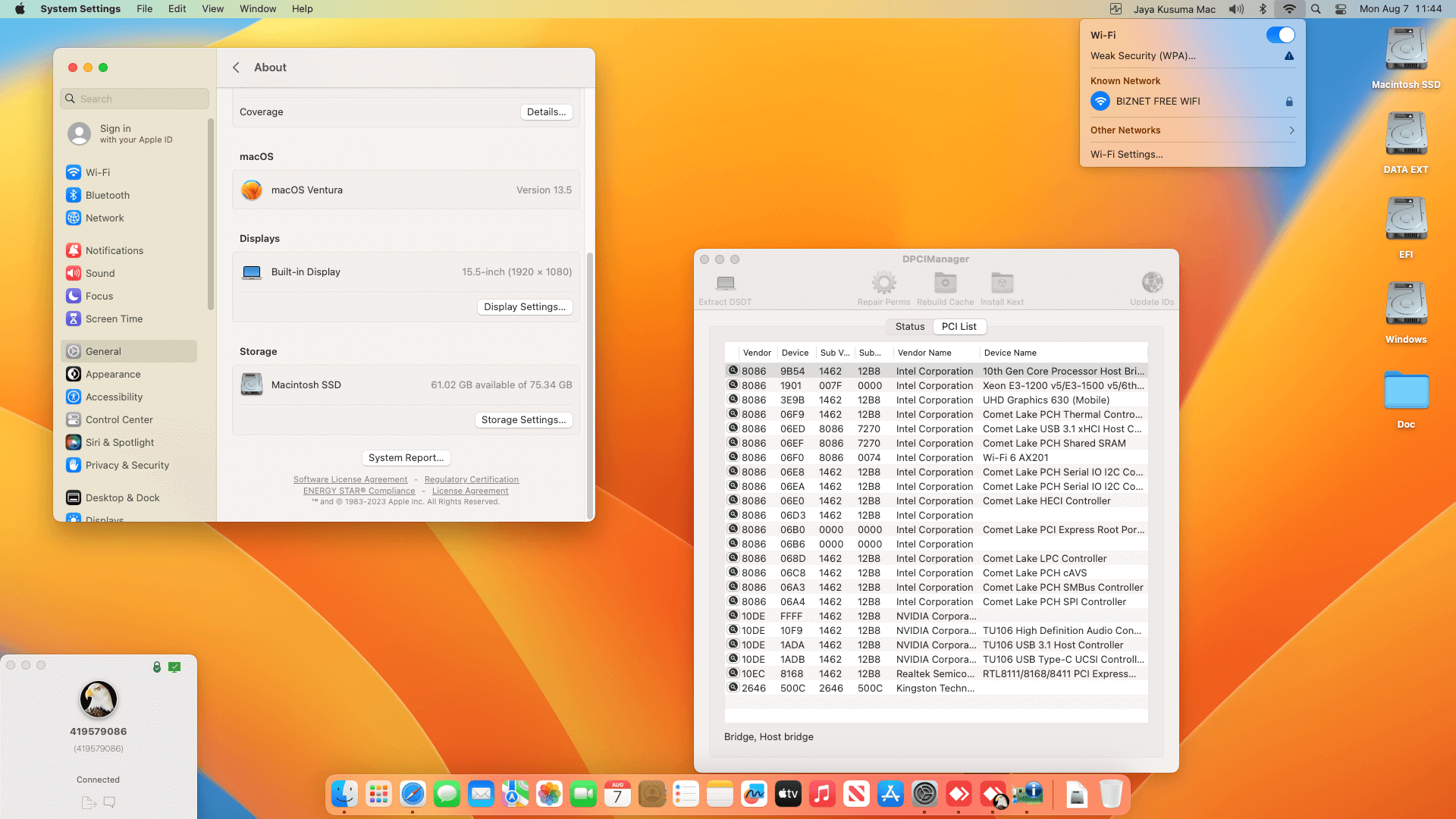 MSI Gaming GL65 Leopard 10SEK 423ID [CometLake   Intel UHD 630 + I2C]   OpenCore 1